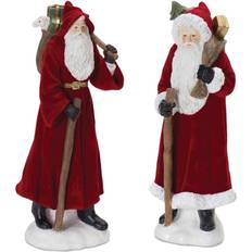 Christmas Decorations Melrose Set of 2 Flocked Santa with Hood Staff Christmas Figurines Decoration