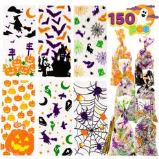 Joyin 150 pcs halloween cellophane treat bags clear candy bags with twist ties