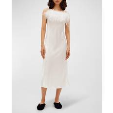 Slip Dresses - White Sleeper Boheme Feather-trimmed Ecovero-satin Midi Dress - White