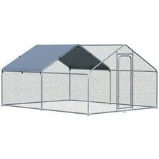 Galvanized metal chicken coop Pawhut Galvanized Large Metal Chicken Coop Cage 2 Rooms Walk-in Run