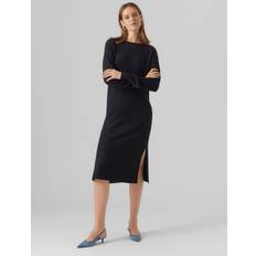 Musta - Yksivärinen Mekot Vero Moda Mekko vmLefile LS Boatneck Calf Dress - Musta