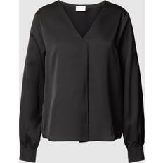 Recycled Materials Blouses Vila Recycled Satin V-Neck Blouse with Long Sleeves - Black