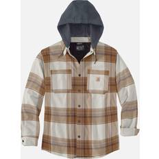 Flannel sherpa Carhartt Men's Mens Flannel Sherpa Lined Hooded Shirt Jacket Brown