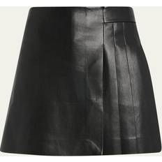 Alice + Olivia Toni Vegan Leather Asymmetric Pleated Mini Skirt BLACK