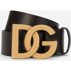 Dolce & Gabbana Brown Belts Dolce & Gabbana Lux leather belt with crossover DG logo buckle