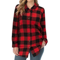 Woman Within Classic Flannel Shirt - Vivid Red Buffalo Plaid