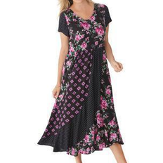 Woman Within Long Dresses Woman Within Mixed Print Maxi Dress - Black Pretty Rose