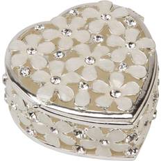 Silver Jewellery Storage Sophia Flowers And Crystals Heart Trinket Box P6043