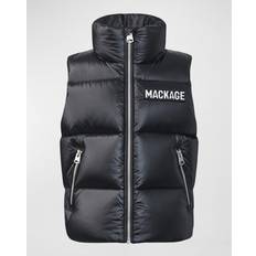 Black Padded Vests Children's Clothing Mackage Kid's Charlee Quilted Logo Vest, 8-14 BLACK