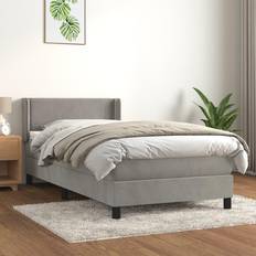 90cm Camas vidaXL Box Spring Colchón Terciopelo Gris Claro 90x190 cm Cama con Estructura