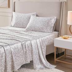 Madison Park Essentials Essentials Satin Luxury Print Bed Sheet Beige, Brown