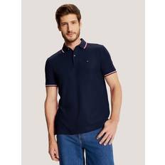 Tommy Hilfiger Men's Striped Collar Polo,Navy Blue,Large
