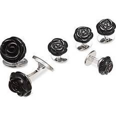 Pink Jewellery Sets Jan Leslie Carved Rose Sterling Silver & Black Onyx Stud & Cufflink Set