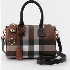 Burberry Handbags Burberry Dark Birch Brown Chk Check-print Mini Woven and Leather Top-handle Bowling bag