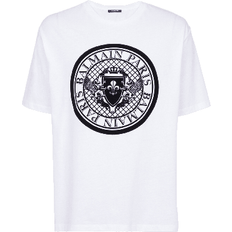 Balmain T-shirts Balmain Flocked Medallion Logo T-shirt - White