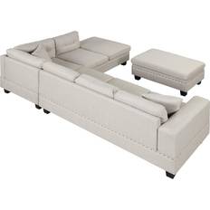 Furniture P PURLOVE Sectional with Reversible Chaise Light Gray Sofa 74.5" 6 Seater