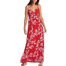 Ellos Knit Surplice Maxi Dress - Hot Red White Floral