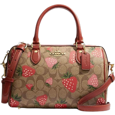 Coach Rowan Satchel In Signature Canvas With Wild Strawberry Print - Gold/Khaki Multi