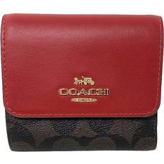 Coach Small Trifold Wallet In Blocked Signature Canvas - Gold/Brown/Red