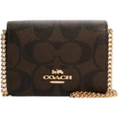 Coach Credit Card Slots Wallets Coach Mini Wallet On A Chain In Signature Canvas - Gold/Brown Black