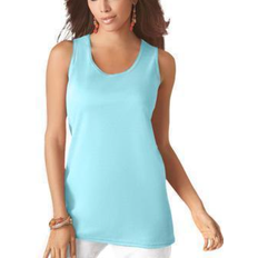 Turquoise - Women Tank Tops Roaman's Women's Scoopneck Tank Top Plus Size - Light Aqua