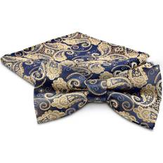 Tie Bow Tie and Pocket Square Set - Blue Paisley Butterfly