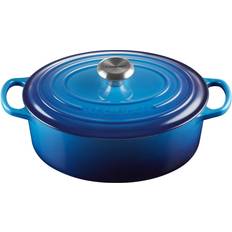 Le creuset gryde oval 27 Le Creuset Azure Signature Cast Iron Round med låg