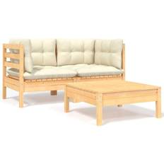 Natur - Trä Loungeset vidaXL gräddvita dynor Loungeset