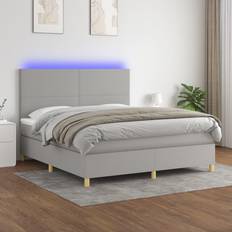 Látex Camas Continentales vidaXL Box Spring Colchón Y Luces LED Tela Gris Claro 180x200 cm Cama Continental