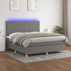 Látex Camas Continentales vidaXL Box Spring Colchón Y Luces LED Tela Gris Oscuro 180x200 cm Cama Continental