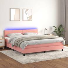 Dur Lits Continentaux vidaXL Matelas et LED Rembourré 160x200 cm Rose Lit Continental