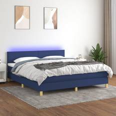 Azul Camas Continentales vidaXL Box Spring Con Colchón Y LED Tela Azul 160x200 cm Cama Continental