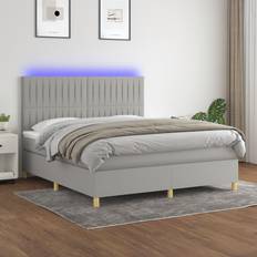 Látex Camas Continentales vidaXL Box Spring Colchón Y Luces LED Tela Gris Claro 180x200 cm Cama Continental