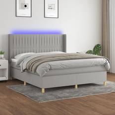 Látex Camas Continentales vidaXL Box Spring Colchón Y Luces LED Tela Gris Claro 180x200 cm Cama Continental