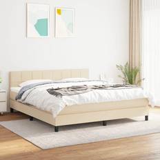 160cm - Beige Kontinentalsängar vidaXL Ramsäng madrass gräddvit tyg Kontinentalsäng
