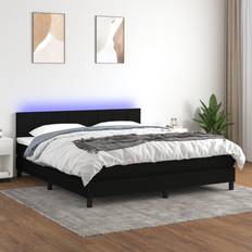 Duro Letti Continentali vidaXL A Molle Con Materasso e LED Nero 160x200 cm In Tessuto Letto Continentale