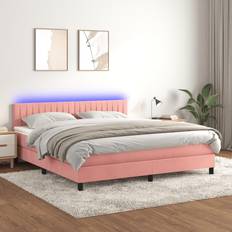 160cm - 7 zones Lits Continentaux vidaXL Matelas et LED Rembourré 160x200 cm Rose Lit Continental