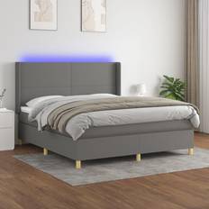 Látex Camas Continentales vidaXL Box Spring Colchón Y Luces LED 180x200 cm - Gris Cama Continental