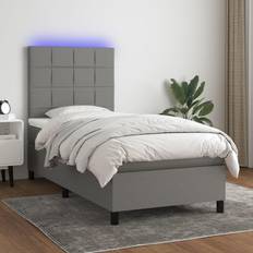 90cm Camas Continentales vidaXL Box Spring Colchón Y Luces LED Gris Oscuro 90x190 cm Cama Continental