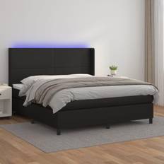 Látex Camas Continentales vidaXL Box Spring Colchón Y LED Cuero Sintético Negro 180x200 cm Cama Continental