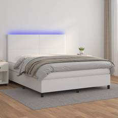 Látex Camas Continentales vidaXL Box Spring Colchón Y LED Cuero Sintético Blanco 180x200 cm Cama Continental