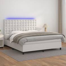 Blanc Lits vidaXL Matelas et LED Rembourré Lit Double 180x200 cm - Blanc Lit Continental