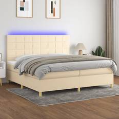 7 zoner Kontinentalsängar vidaXL Ramsäng Med Madrass & LED Gräddvit 200x200 cm Tyg Kontinentalsäng