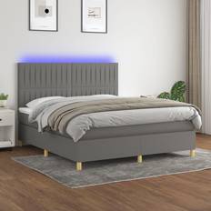 Látex Camas Continentales vidaXL Box Spring Colchón Y Luces LED Tela Gris Oscuro 180x200 cm Cama Continental