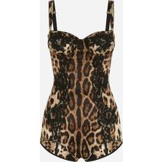 Silk Shapewear & Under Garments Dolce & Gabbana Silk balconette lingerie bodysuit with leopard-print lace details