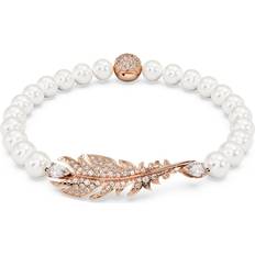 Swarovski Nice bracelet, Magnetic closure, Feather, White, Rose gold-tone plated