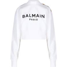 Balmain Gensere Balmain White Cropped Sweatshirt