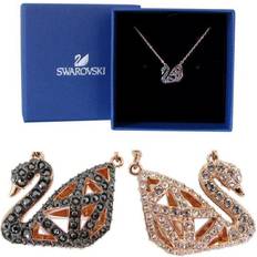 Swarovski Facet Swan Necklace, Black, Mixed Plating