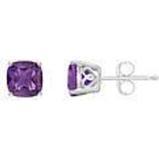Sterling Silver Cushion Gemstone Stud Earrings Silver