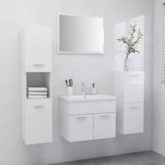 Muebles de Baño vidaXL Juego De Muebles De Baño Madera De Ingeniería Blanco Brillo